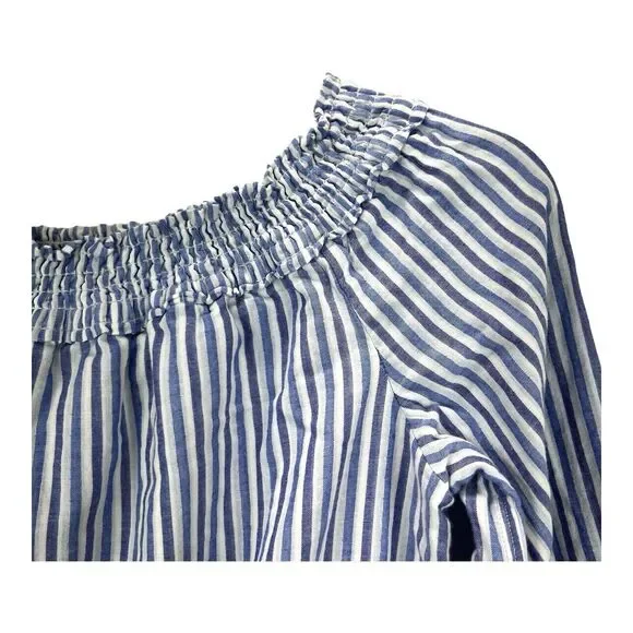 Rag & Bone Drew Off Shoulder Mini Dress Tunic MED Blue Stripe Cotton - Picture 3 of 13